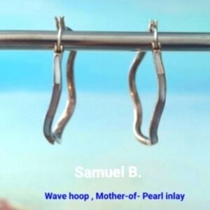 Samuel B. Silver Wave Hoop Earrings with Pearl Inlay